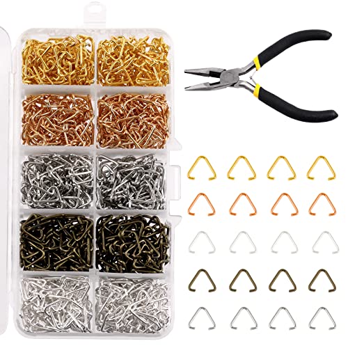 1001 Pcs 5 Color Metal Triangle Open Jump Rings Assortment Set with Jewelry Pliers, Split Pinch Bead Connector Findings for Jewelry Making Earring Charm Pendant Bracelet - color: 5 Color Triangle Open Jump Rings