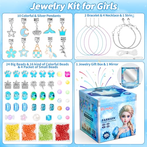 BLmukce Charm Bracelet Making Kit for Girls Ages 8-12, DIY Jewelry Making Kit & Craft Set with Beads, Charms & Necklace Kit Birthday Christmas Gift for Kids 4-6 7 8 Years Old Girl - color: Blue