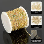 YOUBEIYEE 16.4 Feet Colorful Crystal Chain for Jewelry Making 18K Gold Plated Brass Jewelry Chains Bulk Light Gold Bar Chain Link Necklace Bracelet DIY for Women - color: Rhinestone