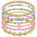 5Pcs Gold Bead Bracelets Set for Women,14K Gold Plated Stackable Bead Ball Bracelets Set,Adjustable Chunky Bangles Bracelets,Boho Stretch Bead Ball Bracelet for Women - color: Color1