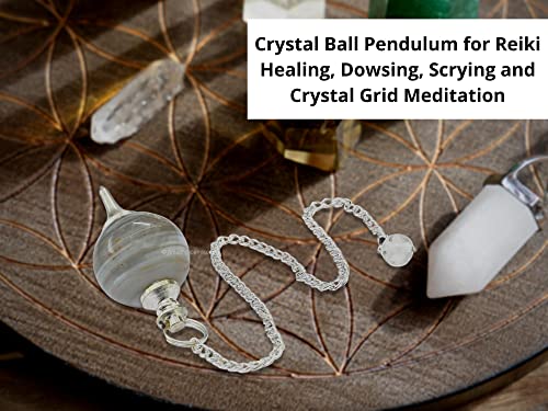 Amazing Gemstone Lace Agate Crystal Ball Pendulum for Divination - Dowsing Pendulum Necklace with Chain and Quartz Bead for Reiki Healing and Crystal Grid Meditation - color: Lace Agate
