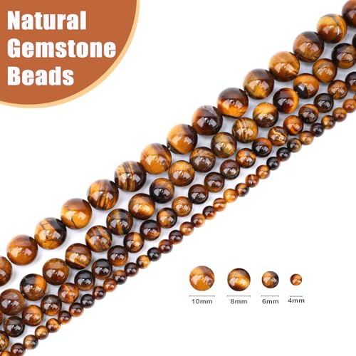 Natural Stone Beads Round Genuine Real Stone Beading Strand Loose Gemstones DIY Smooth Bead for Bracelet Necklace Earrings Jewelry Making (Yellow Tiger's Eye, 4mm 90 Pieces) - color: Yellow Tiger's Eye, size: 4mm 90pcs