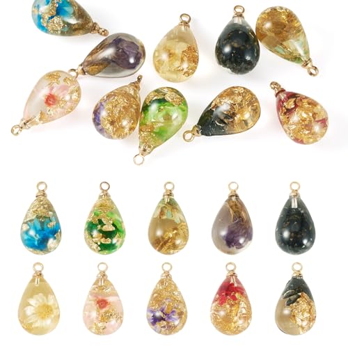 10Pcs Resin Dried Flower Teardrop Charms Transparent Natural Dried Flower Water Drop Pendants Floral Dangle Charms for DIY Earring Necklace Bracelet Jewelry Making