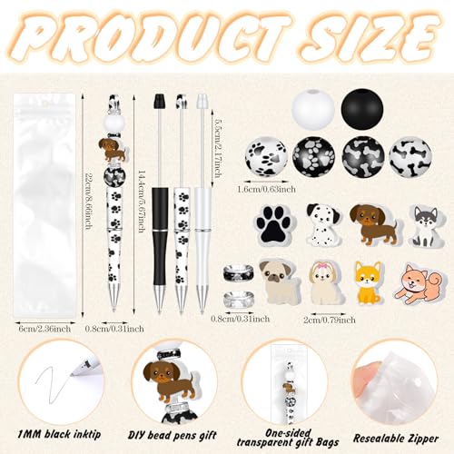 Colarr 24 Sets Plastic Beadable Pens DIY Pens Making Kit Assorted Wood Beads Crystal Spacer Black Ink Ballpoint for Women Crafts Office Family Gifts(Dog) - style: Dog