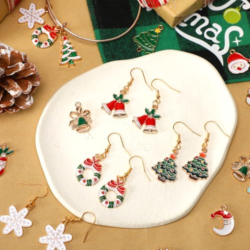 SANNIX 110Pcs 55 Pairs Christmas Charms Gold Enamel Jewelry Pendants for Xmas Earring Bracelet Necklace Craft Making - style: Christmas Charms-55 Pairs