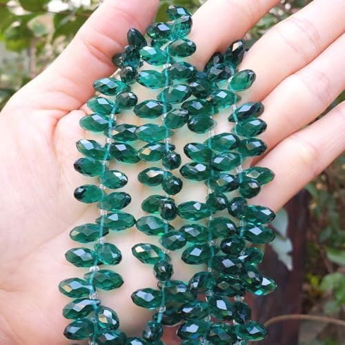200pcs Czech 12mm Faceted Teardrop Briolette Crystal Glass Loose Beads Pendant Drop Spacer Bulk Emerald Green for DIY Jewelry Making CCT2-24 - color: Emerald Green, size: 12x6mm - 200pcs