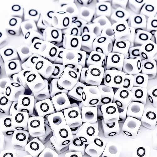 500Pcs Vowel Letter Beads O 6X6mm Single Cube Alphabet Beads for Friendship Bracelets Making - color: Square - O