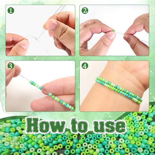 TOAOB 1500pcs 3mm Green Colors Opaque Seed Beads Kit Glass Round Small Spacer Beads with Beading Pin for DIY Beading Weaving Earrings Bracelets Necklaces Eyeglass Chain Art Crafts Jewelry Making - color: Green series