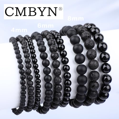 2/3-Pieces 4mm 6mm 8mm Natural Crystal Gemstone – Handmade Reiki Energy Healing Stretch Bracelets Jewelry for Yoga, Meditation, Unisex - color: 3 Pieces (BlackLava&BlackOnyx&MatteBlackAgate), size: 8mm