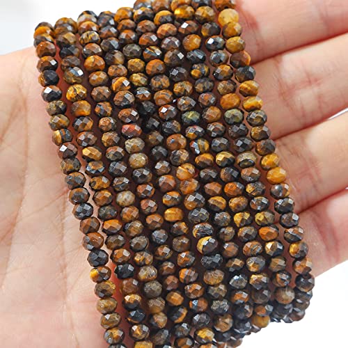 BEADIA Natural Yellow Tiger Eye Beads 4x2mm 120pcs Faceted Rondelle Loose Semi Gemstone Beads for Jewelry Making Design - color: Yellow Tiger Eye