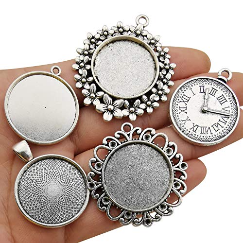 20pcs Mixed Fit 25mm Blank Bezel Pendant Trays Base Cabochon Settings Trays Pendant Blanks for Jewelry Making DIY Findings (M280) - color: Antique Silver 25mm