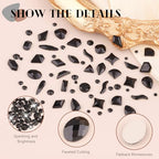 Glass Nail Rhinestones Multi-Shapes Flatback Gems, Round Crystal Glue Gel + 1500Pcs,arty Nails Diamond Gemstones - color: Black with Glue