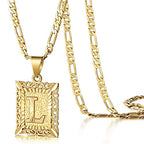 KissYan Initial Letter Pendant Necklace for Men Women, 14K Gold Plated Square Capital Monogram Necklace Alphabets from A-Z Figaro Chain Jewelry - color: 1-Gold, style: L