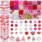 1800PCS+ Valentine’s Day Beads for Bracelets Jewelry Making Set, Pink Red Polymer Clay Beads Assorted Pearl Acrylic Heart Bead Letter Spacer Flower Bead and Heart Charms for Necklace Bracelets Making