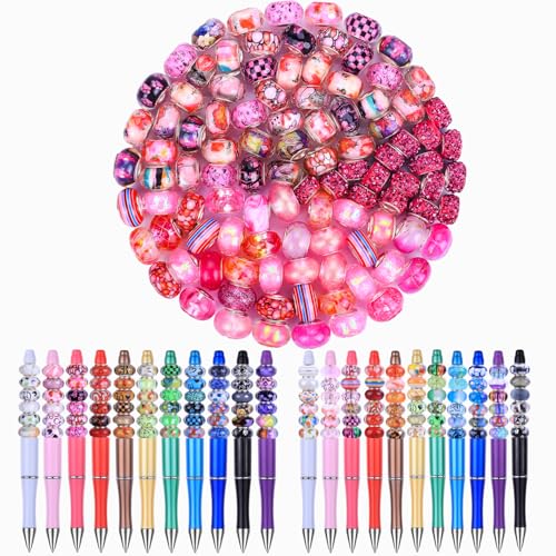 100 Pieces Assorted European Large Hole Fairy Wand Garden Beads, Mixed Color Lampwork Spacer Craft Beads for DIY Jewelry Making Supplies(Rose red) - color: Rose red
