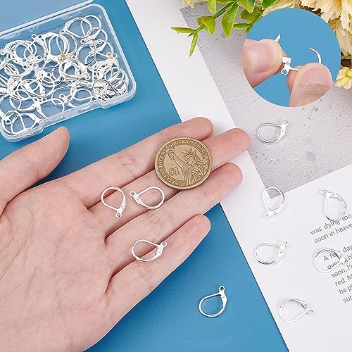 SUNNYCLUE 60Pcs 925 Sterling Silver Plated French Earring Hooks with Lever Backs for DIY Dangle Earrings - color: 1 Box 60pcs 925 Sterling Silver Plated Leverbacks