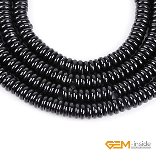 GEM-Inside 2x6mm Natural Polished Black Agate Stone Heishi Disc Rondelle Spacer Beads for Jewelry Making Full 15" Strand Energy Stone Healing Power Crystal - color: Black Agate