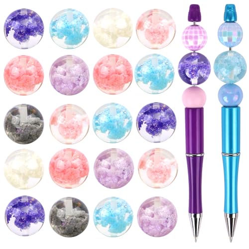 20Pcs 20mm Luminous Cloud Focal Round Beads for Pens Cloud Fancy Space Beads for DIY Craft Beadable Pens Keychain Bracelet Necklace Earrings Jewelry Making - color: Cloud