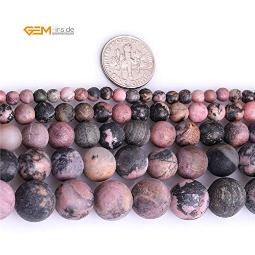GEM-Inside 6mm Natural Stone Black Rhodonite Frosted Matte Unpolished Round Beads for Jewelry Making Strand 15 inch - color: Black Rhodonite, size: 6mm