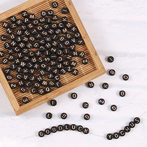 Yochus 1000pcs Black Round Acrylic Alphabet Beads 4x7mm Rose Gold Letter A-Z Beads for Jewelry Making and DIY Bracelets, Necklaces, Key Chains - color: Black/Rose Gold, size: 4x7mm