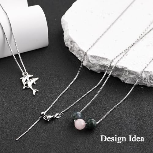 10 Pack Stainless Steel Dainty Box Chain Bulk 20Inch 1.1mm Adjustable Charm Necklace Chains With Rubber Stopper for Jewelry Making - color: Silver Box