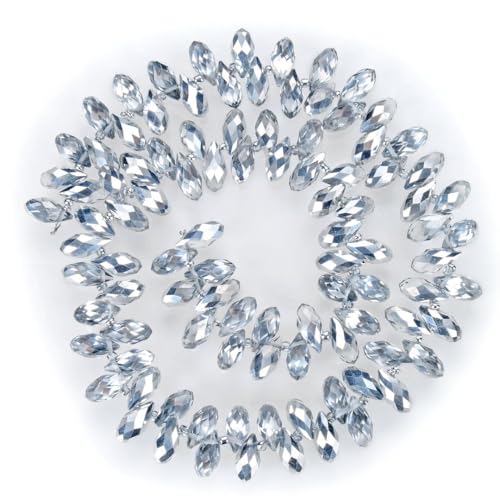 200pcs Czech 12mm Faceted Teardrop Briolette Crystal Glass Loose Beads Pendant Drop Spacer Bulk Silver Shade for DIY Jewelry Making CCT2-32 - color: Silver shade, size: 12x6mm - 200pcs