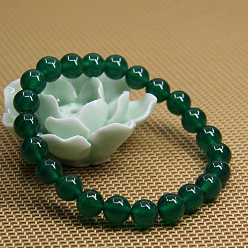 Angelstones Handmade Natural Healing Gemstone 8mm Round Beads Stretch Crystal Bracelet 7 Inch Unisex - color: Green Agate