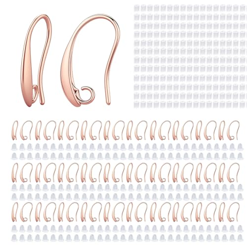 Rose Gold Plated Earring Hooks, 230PCS Earring Findings with Earring Backs for Jewelry Making Hypoallergenic Ear Wires Fish Hook for DIY Earrings Bulk Pack - color: Rose Gold-Big Earing Hooks