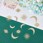 SUPERFINDINGS 16Pcs 4 Styles Moon Sun Connector Charms - Real 24K Gold Crescent Links With Double Hole - Brass Moon Sun Shaped Blank Links for DIY Earring Jewelry Making