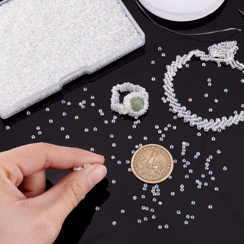 PH PandaHall 10000pcs 11/0 2mm Glass Seed Beads Round Waist Beads Transparent Rainbow Mini Spacer Beads Clear Glass Beads Glass Seed Beads for Earring Bracelets Necklace Jewelry Making