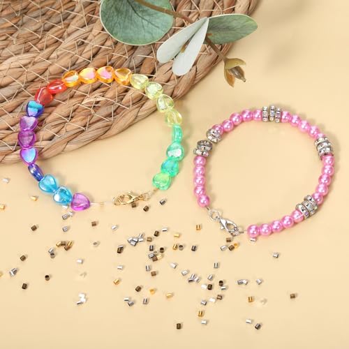 2500 Pcs 2x2mm Crimp Tube Bead Crimp Beads for Jewelry Making 5 Colors Plated Brass Column Stoppers Crimping Beads Tube for DIY Bracelet Earrings Necklace Accessories