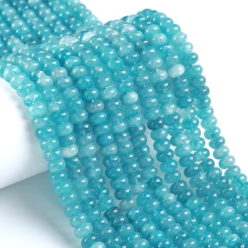 76pcs 5x8mm Natural Stone Blue Jade Rondelle Spacer Loose Beads Abacus Disk Stone Round Loose Gemstone Beads for Jewelry Making DIY Bracelet Necklace - color: Blue Jade Stone