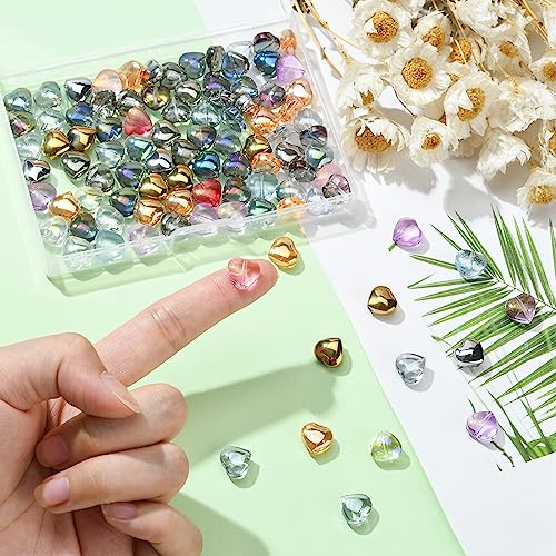 UR URlifehall 100 Pcs Heart Electroplate Transparent Glass Beads with Glitter Gold Colorful Heart Shaped Glass Beads for Keychain Jewelry Making - color: 100Pcs-10x10x5mm-heart glass beads