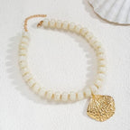 Chunky Beaded Starfish Shell Necklace for Women Colorful Boho Summer Chain Choker Beach Necklace with Acrylic Beads Trendy Chunky Jewelry Gifts - color: White