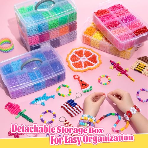 Umikk 18000 Pony Beads Bulk, 60 Colors Plastic 6x9mm Kandi Beads Bulk for Bracelets Making Hair Braiding Jewelry Making DIY Crafts (10.3LB, Shockproof Package) - color: 60colors18000pcs