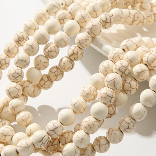 8mm White Turquoise Beads 190pcs Natural Stone Bead Gemstone Round Loose Beads for DIY Crafts Bracelet Necklace Earrings Jewelry Making(White) - color: white