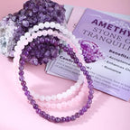 2/3-Pieces 4mm 6mm 8mm Natural Crystal Gemstone – Handmade Reiki Energy Healing Stretch Bracelets Jewelry for Yoga, Meditation, Unisex - color: 3 Pieces (Amethyst&PinkQuartz&WhiteJade), size: 4mm