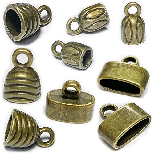 Brass Cord End Cap 90 Pcs Kumihimo Kit Flat Leather Cord End Caps Round Tassel End Caps Barrel End Caps Bracelet Making Supplies Leather Bracelet Making Kit by Heather's cf - color: Mixed brass-90Pc