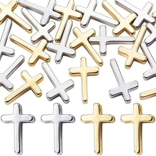 20 Pcs Cross Charms for Jewelry Making, Religious Cross Beads for Bracelets, Crosses for Jewelry Making, Bracelets, Necklaces, DIY Crafts (Rose Gold, Silver) - color: 20pcs, 8x13mm, Gold, Silver