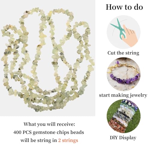 400pcs Natural Chip Stone Beads for Jewelry Making Prehnite 5-8mm Irregular Gemstones Healing Crystal Loose Rocks Bead Hole Drilled for Ring Earrings Necklace Bracelet Making DIY Art Crafts - color: Green Prehnite(2 Strands-62")