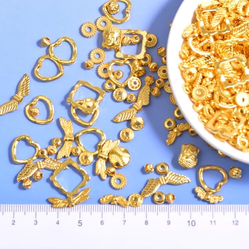 400Pcs Metal Spacer Beads for Jewelry Making, Silver & Gold Plated Findings for Bracelet, Small Hole, Mixed Style (Gold Plated) - color: Gold