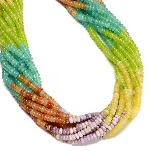 02-Multi-Color Gemstone Loose Beads, 2x4mm Smooth Rondelle Abacus Spacer Beads for Jewelry Making Craft DIY 15.5'' Strand, 1 Strand/Pack - color: Multi-Color#2, size: 2x4mm