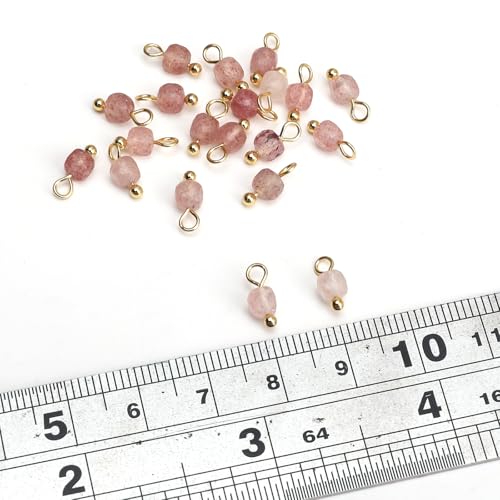 Beadia Natural Faceted Cube Stone Charms 4mm 30pcs with Untarnish Metal Accessories Loose Square Beads for DIY Jewelry Making - color: Strawberry Crystal