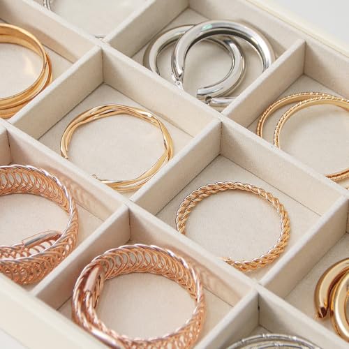 Stackable Jewelry Organizer Tray For Drawers,White Leather Small Earring Storage Tray,Bracelet And Necklace Display Box,Jewelry Ring Display Case (12 Grids) - style: 12 Grids
