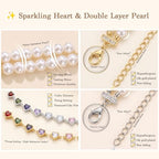 Double Layer Pearl Heart Bracelets for Women, Cubic Zirconia Charm Jewelry, Adjustable Gold Silver Stackable Bracelet Jewelry Set Birthday Gift for Mom Daughter Wife - color: Silver-Green
