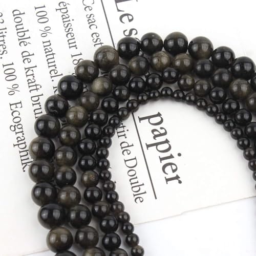 35pcs 10mm Natural Stone Beads Gold Obsidian Beads Crystal Gemstone for Jewelry Making, DIY Bracelet Necklace - color: Gold Obsidian, size: 10mm