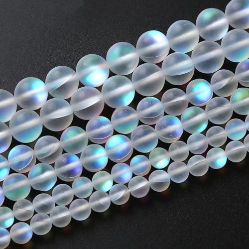 60pcs 6mm Natural White Mystic Aura Quartz Beads Frosted Matte Moonstone Round Loose Beads For Jewelry Making DIY Bracelet Necklace 15" - color: Matte Moonstone Crystal Glass, size: 6mm