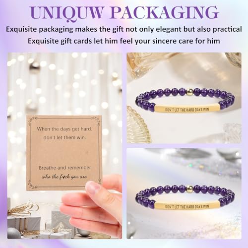INSYOHO Dont Let the Hard Days Win Bracelet – Inspirational Healing Crystal Bracelet for Women & Men, Agate & Amethyst Beaded Adjustable, Motivational Gift for Stress Relief & Positivity - color: Purple