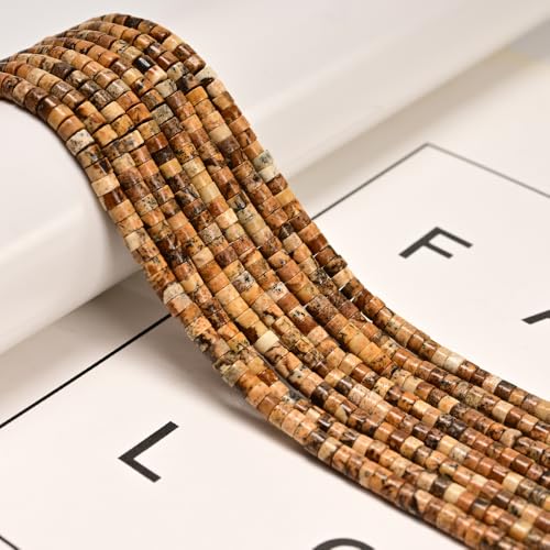 170 Pcs 2x4mm Natural Picture Jasper Stone Bead Heishi Disc Beads for Bracelets Jewelry Making Crafts - color: Picture Jasper, size: 2x4mm