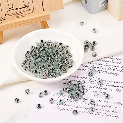 Cheriswelry 200pcs 7mm Clear Flat Round Letter Beads Transparent Acrylic Alphabet Crystal Beads Horizontal Hole Glitter Powder Loose Spacer Beads for DIY Bracelet Necklace Jewelry Making - color: Clear-Flat Round